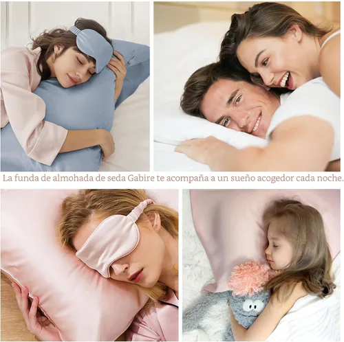 Vista 5 de Gabire Funda de almohada de seda de morera para cabello y piel, evita el acné, fundas de almohada de seda real de ambos lados, funda de almohada