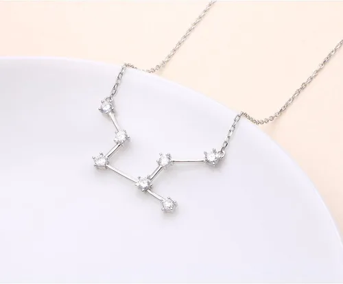 Vista 4 de Collar de plata de ley 925 con circonita cúbica, astrología, 12 constelaciones, signo del horóscopo, astrología, estrella del zodiaco, joyería