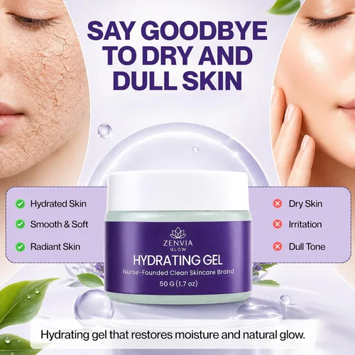 Vista 5 de Gel hidratante para la cara (1.76 oz) – Hidratante facial hidratante con aloe vera, niacinamida y vitamina E – Hidratante a base de agua