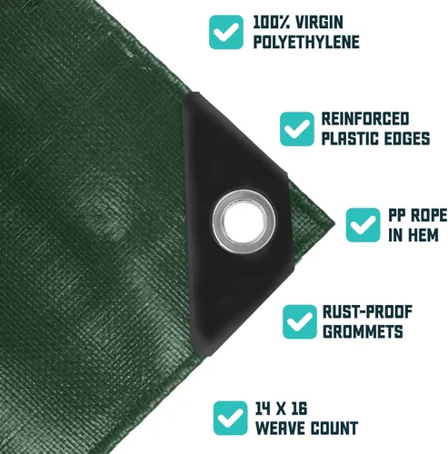 Vista 5 de Core Tarps - Lona resistente de 16 mm. / .62 pulgadas, impermeable, resistente a los rayos ultravioleta, a prueba de rasgaduras y roturas, lona