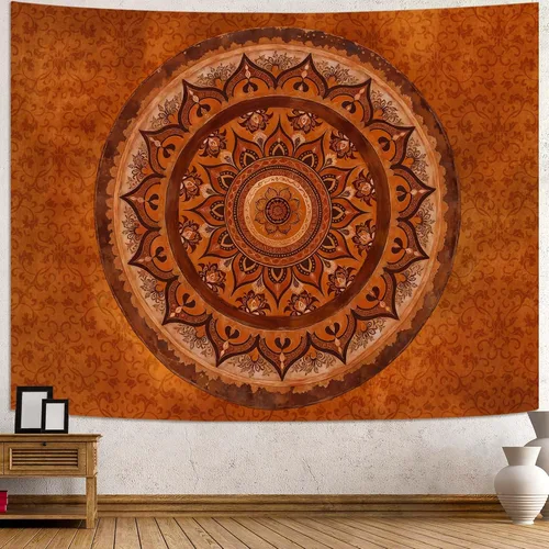 Vista 15 de Accnicc Tapiz bohemio con mandala floral para dormitorio, tapiz de pared con flores bohemias, pequeño, acuarela, azul, blanco, hippie, indio