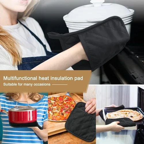 Vista 4 de Juego de 2 almohadillas de algodón y neopreno para horno, agarraderas con bolsillo de 8"x8.5", juego de almohadillas calientes de doble función