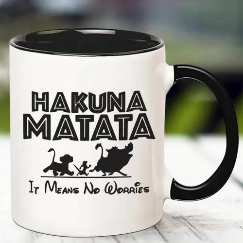Vista 3 de Fonhark - Hakuna Matata, It Means No Worries, Taza de café de 11 onzas, color negro