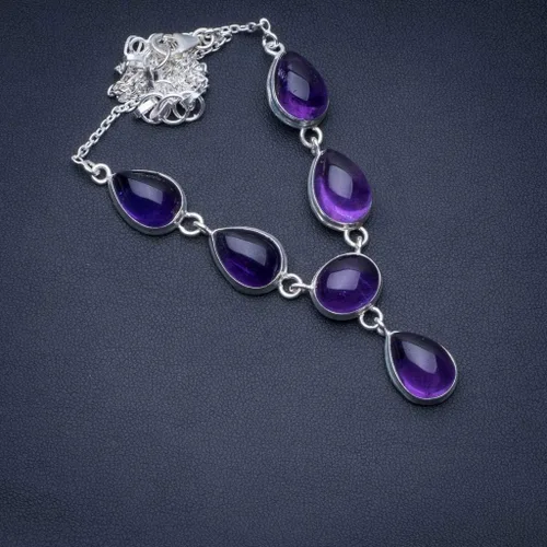 Vista 2 de StarGems (TM) Amatista Natural Plata de ley 925y-shaped Collar 1812