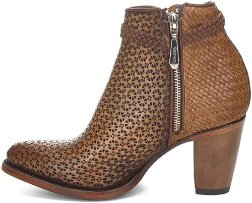 Vista 4 de Botines Cuadra para mujer en piel bovina con perforaciones con cremallera