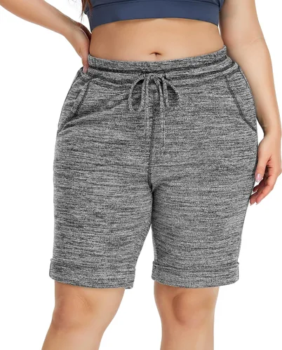 Vista 2 de ZERDOCEAN Pantalones cortos deportivos de yoga casuales para mujer, talla grande, 10 pulgadas, para descansar, pijama, caminar, pantalones cortos