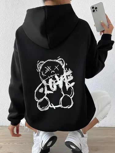 Vista 6 de GORGLITTER Sudadera con capucha y cordón reflectante para mujer, manga larga, hombros caídos, sudadera con capucha