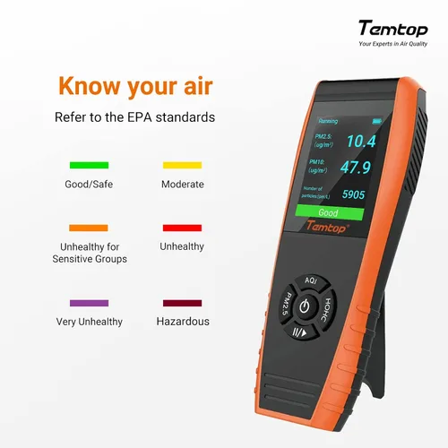 Vista 5 de Temtop Monitor PM2.5 P600, medidor esencial de partículas de aire PM2.5 PM10 probador de calidad del aire para detección de contaminación del aire