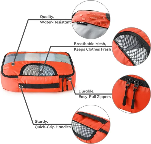 Vista 5 de Veken - Juego de 6 cubos de embalaje para maletas, bolsas organizadoras de viaje para equipaje de mano, juego de bolsas organizadoras de maleta