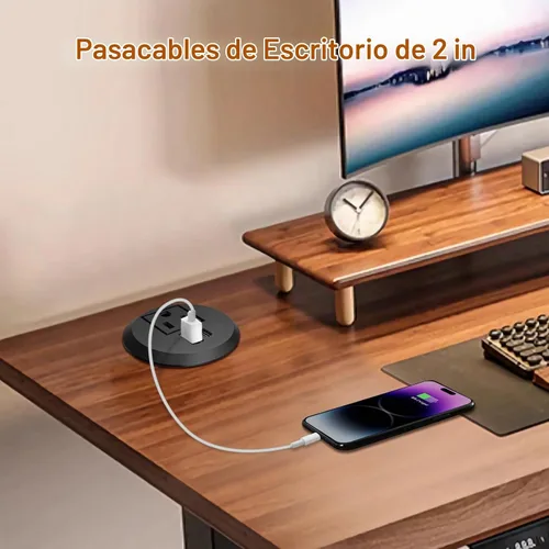 Vista 6 de Ojal de alimentación empotrable de carga rápida USB-C de 20 W, toma de escritorio de montaje empotrado de 2 pulgadas con cable de extensión de 6.5