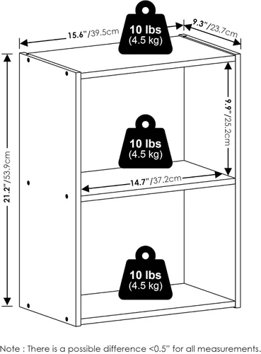 Vista 3 de Furinno LUDER - Estantería de libros, estantería moderna de 2 niveles, estantería abierta de 9 x 16 x 21, para sala de estar, dormitorio, oficina