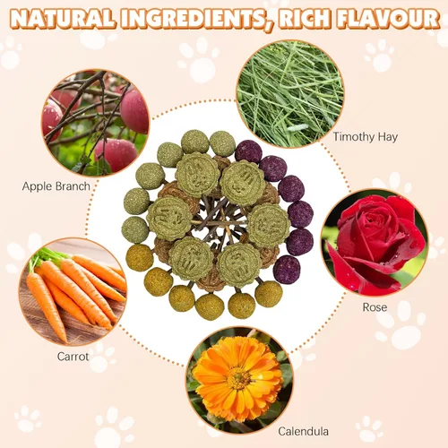 Vista 2 de Fhiny Juguetes masticables de conejo, 30 palitos naturales para masticar, hechos a mano, conejillo de indias, golosinas molares para dientes
