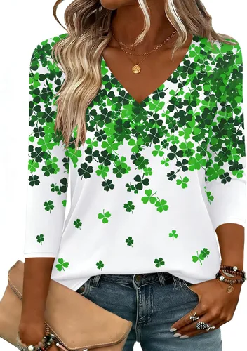 Vista 20 de Zeagoo Camisetas de manga 3/4 para mujer, cuello en V, blusa casual elegante, camisetas básicas 2026, ropa de moda S-2XL