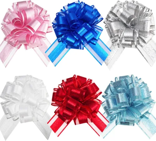Vista 16 de HQJAXJ 6 lazos azul cielo para envolver regalos, lazos con purpurina de 6 pulgadas para cestas de regalo, Pascua, cestas de regalo, fiestas
