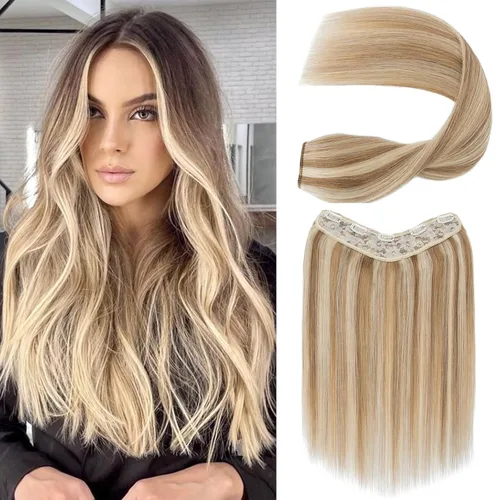 Vista 9 de S-noilite Extensiones de cabello con clip de una pieza, 5 clips, cabeza completa 3/4, trama en V, red de encaje de cabello más grueso, cabello #01