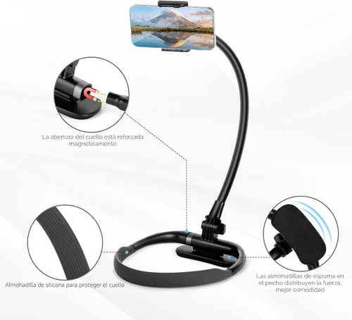 Vista 5 de Soporte para teléfono celular, soporte para teléfono celular de cuello, soporte de teléfono flexible de cuello de cisne sin manos para cama, soporte