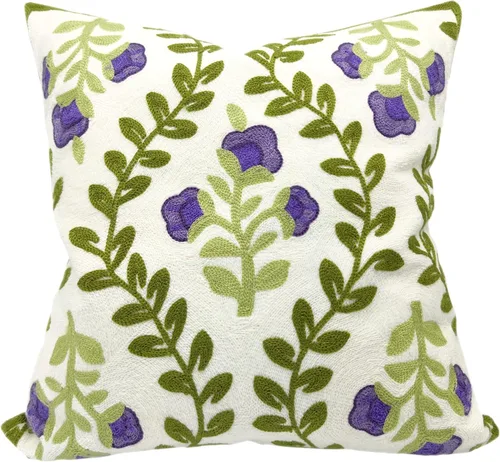 Vista 15 de Alysheer Fundas de almohada decorativas bordadas florales de primavera de 18" x 18", juego de 2, fundas de cojín de algodón con patrón acolchado