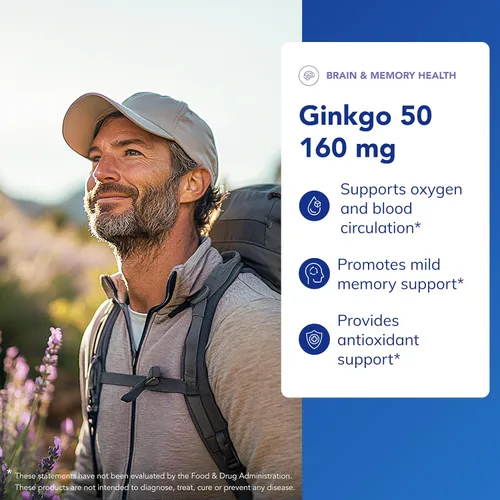 Vista 3 de Pure Encapsulations Ginkgo 50 160 mg Suplemento de ginkgo biloba para apoyar el oxígeno, la circulación sanguínea y problemas de memoria leves