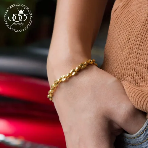 Vista 3 de 555Jewelry Pulsera unisex de cadena de eslabones de grano de café hueco de acero inoxidable