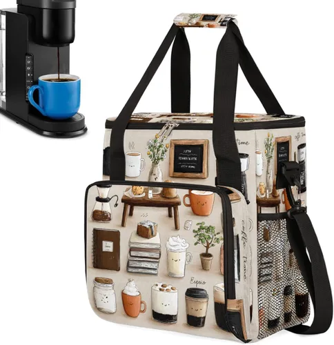 Vista 15 de Bolsa para cafetera compatible con K-Mini o K-Mini Plus Coffee Cup Pattern1 Coffees Machine Travel Storage Tote Bag Compatible Portable Single