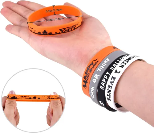 Vista 3 de FEPITO 140 paquetes de pulseras de silicona para Halloween, 7 patrones clásicos de Halloween, pulseras de goma