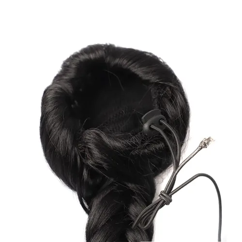 Vista 4 de Extensiones de cola de caballo trenzadas de espina de pescado de 15 pulgadas, extensiones de cabello sintético rizado con cordón de cola de caballo