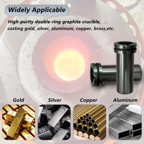 Vista 4 de Deruilong Crisol de grafito, crisol de grafito de alta pureza de 2.2 lbs/4.4 lbs, oro fundido, plata, cobre, molde de fundición de horno