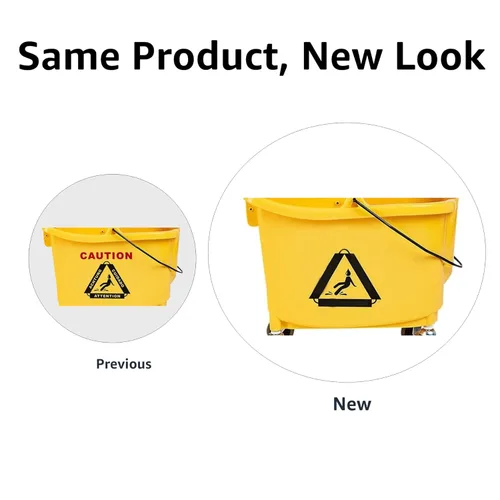 Vista 6 de Amazon Basics - Juego de cubo de limpieza de piso rectangular con escurridor de prensa descendente resistente, 35 cuartos de galón, amarillo
