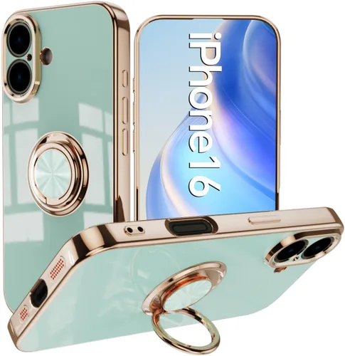 Vista 30 de Compatible con iPhone 11 Kickstand, anillo de rotación de 360 grados integrado con borde de oro rosa brillante que funciona con soporte magnético
