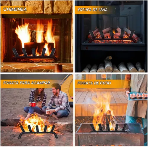 Vista 6 de Rejilla para chimenea de acero sólido redondo de 14 pulgadas, barra de 3/4" - Soporte resistente de hierro fundido forjado para interiores