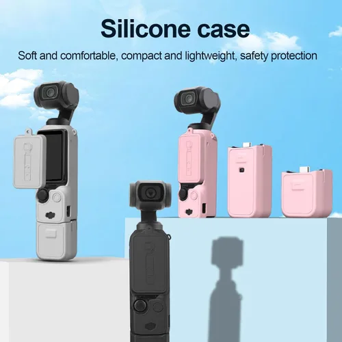 Vista 2 de Accesorios para cámara de acción, funda protectora a prueba de golpes, funda de silicona para bolsillo 3 con placa de cubierta de pantalla, fácil