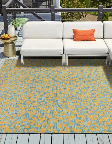 Vista 53 de Unique Loom colección Outdoor Safari Alfombra para exteriores - Leopardo (13' redonda, azul/gris)