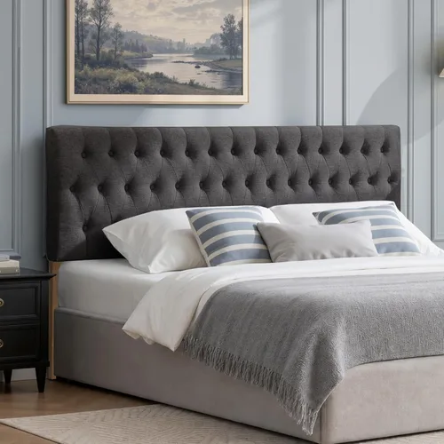 Vista 25 de Kingfun Cabecera capitonada tapizada para cama de tamaño completo con diseño moderno de botones, cabecera ajustable de madera maciza, cabeceros Rosa