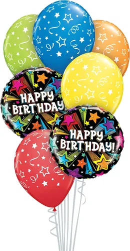Vista 13 de Qualatex Caja de 7 piezas de ramo de globos, círculos de primer cumpleaños Stars-Boy