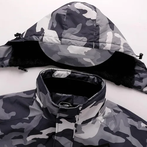 Vista 9 de Chaqueta de esquí impermeable de montaña para hombre, resistente al viento, abrigo cálido con capucha para invierno, Nieve