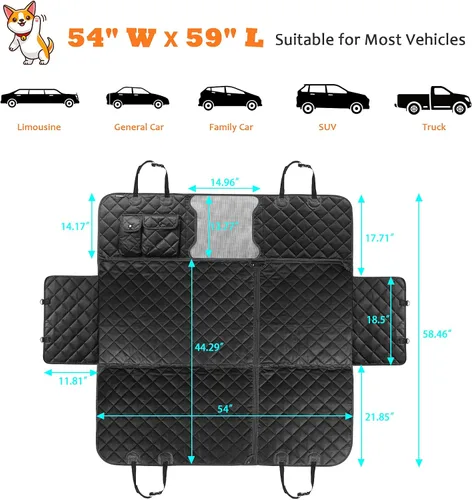Vista 6 de URPOWER Funda de asiento de coche para perro 6-en-1 para el asiento trasero, funda de hamaca impermeable para coche con ventana de malla, protector