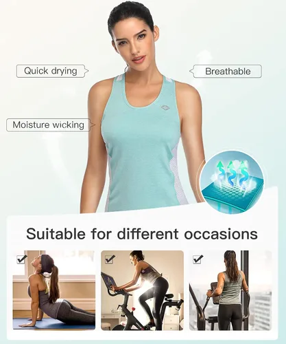 Vista 6 de Santic Camiseta sin mangas de entrenamiento para mujer, con espalda cruzada, atlética, con bolsillos, ciclismo, correr