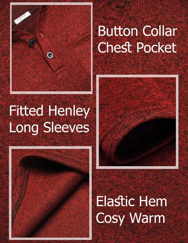 Vista 4 de COOFANDY Sudadera casual Henley de forro polar térmico para hombre