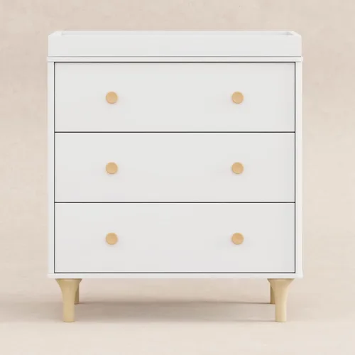 Vista 4 de Babyletto Lolly - Cómoda cambiadora de 3 cajones con bandeja cambiadora extraíble en blanco y natural, certificado Greenguard Gold