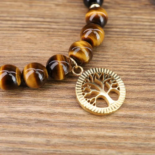 Vista 5 de COAI - Pulsera de turmalina negra con árbol de la vida para mujer