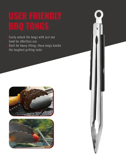 Vista 5 de Grilaz Juego de herramientas para barbacoa de acero inoxidable Mangos de madera teñida oscura Accesorios de parrilla para trabajo pesado Juego