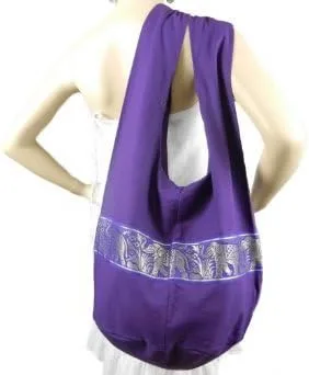 Vista 2 de BTP Hippie Hobo Algodón Sling Crossbody Bolso Bandolera Bolso Mensajero Elefantes Marchando Púrpura LP3