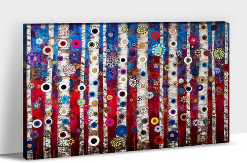 Vista 25 de UZMKM Lienzo decorativo de abedul para pared, pintura de bosque otoñal, imagen panorámica de paisaje, vista de la naturaleza amarilla, obra de arte