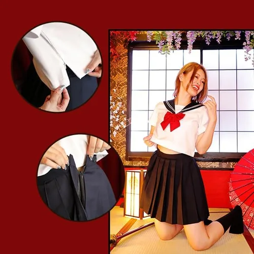 Vista 5 de Disfraz de uniforme escolar de anime japonés para niñas, vestido de cosplay de manga corta para marinero