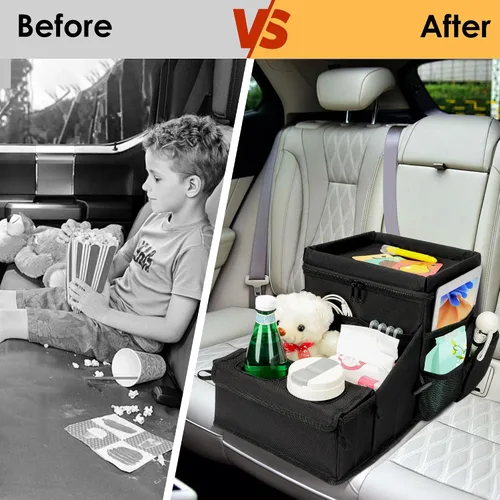 Vista 6 de Organizador de automóvil para niños, organizador de asiento trasero para niños y organizador de asiento de pasajero para adultos, enfriador y Negro