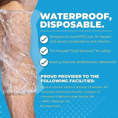 Vista 4 de Funda de ducha grande PICC Line impermeable para vestidor, 7 unidades Se adapta a brazos de 17 a 24 pulgadas; la funda desechable protege