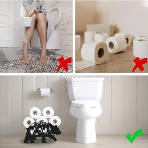 Vista 5 de Black Bear - Soporte de papel higiénico de metal, divertido soporte de papel de animales para baños, organizador independiente con capacidad para 8
