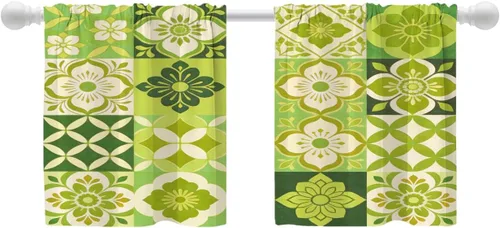 Vista 105 de Shrahala Art Nouveau Floral Pattern Blackout Curtain Tiers, Delicate Vine and Flower Design Kitchen Valance Light Blocking Tier Drapes with Rod