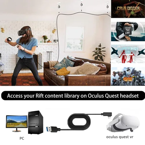 Vista 2 de ukiism Cable de enlace Oculus Quest 2 de 16 pies, cable de auriculares VR Link para Oculus Quest 2 Quest 1 y PCSteam VR, cable USB 3.0 a USB C