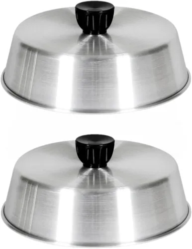 Vista 7 de TrueCraftware - Juego de 2 cubiertas de aluminio para parrilla de 10 pulgadas con perilla de plástico negro, cubierta redonda de queso